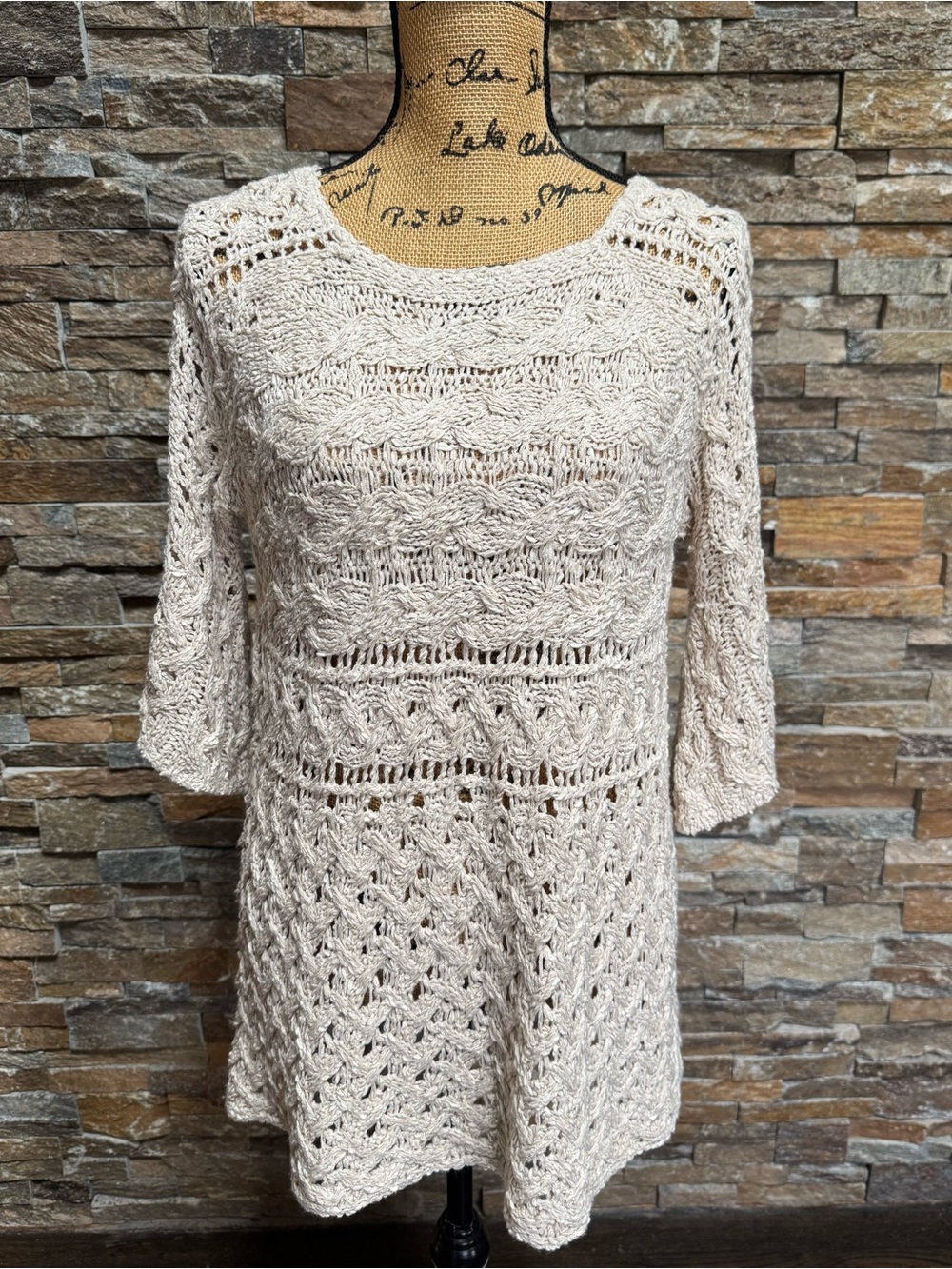 Boutique Tan Khaki Chunky Knit Sweater Neutral Coastal Minimalist Small/Med